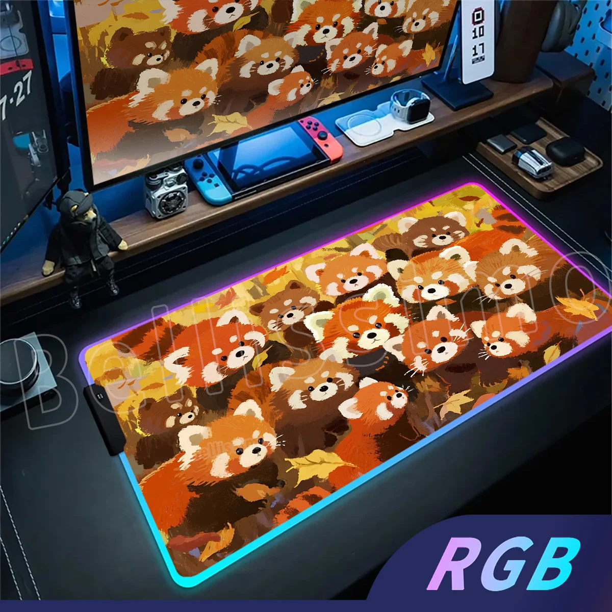 

Kawaii Brown Panda Mouse Pad RGB Gamer LED Light Mouse Mat Peripherals Mousepad Computer Desk Mat XXL Mice Keyboard Cute Carpet