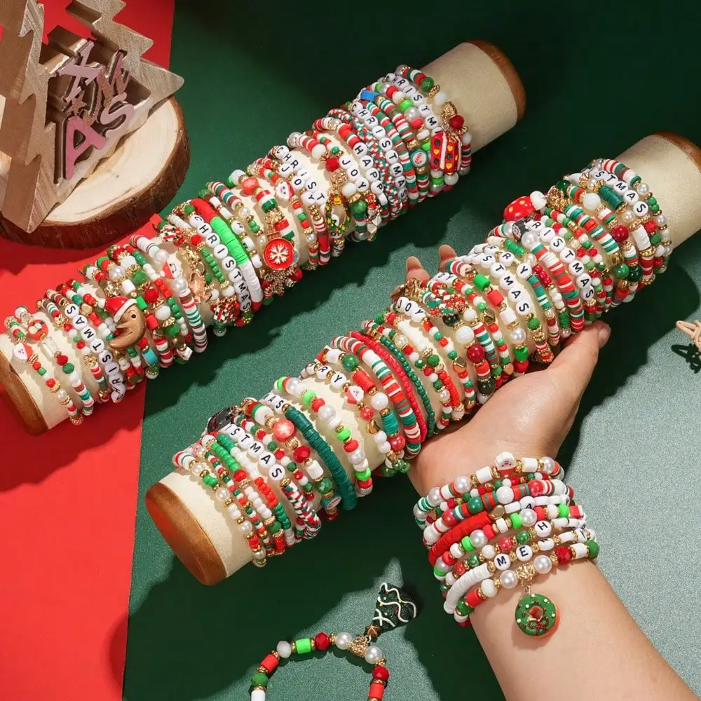9/19/39pcs Merry Christmas Elastic Bracelet Set, Santa Claus, Reindeer, Snowman Charms Bracelets, Festive Decorations, Xmas Winter Seasonal Jewelry