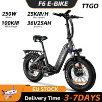 Ttgo F6 Foldable Electric Bicycle 250W Motor 36V25Ah Battery 100Km Max Range Off-Road Adult City Commuter E-Bike