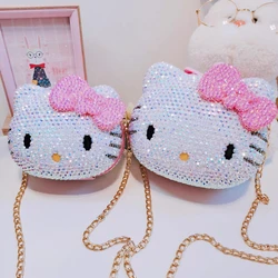 Joyero de Hello Kitty con diamantes de imitación de cristal hecho a mano, organizador de almacenamiento de auriculares, monedas y anillos, bolso de mano para cosméticos, regalo para niños y niñas