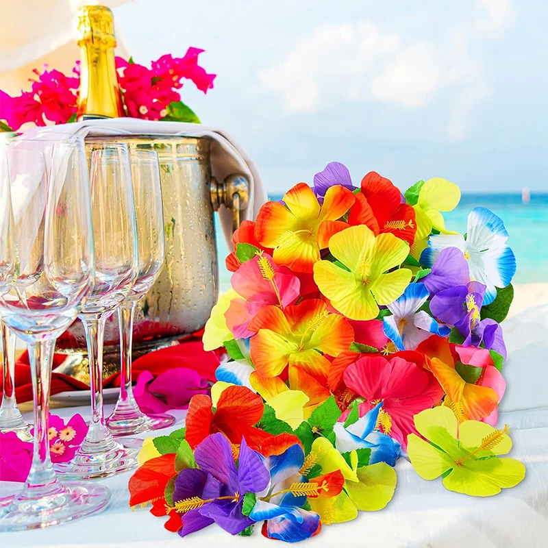 10 Stück/Set Künstliche Tropische Palmblätter Gefälschte Hibiskusblüten für Strandtisch-Dekoration Hawaiianische Party Hochzeitsdekoration Geschenk – Detail 5