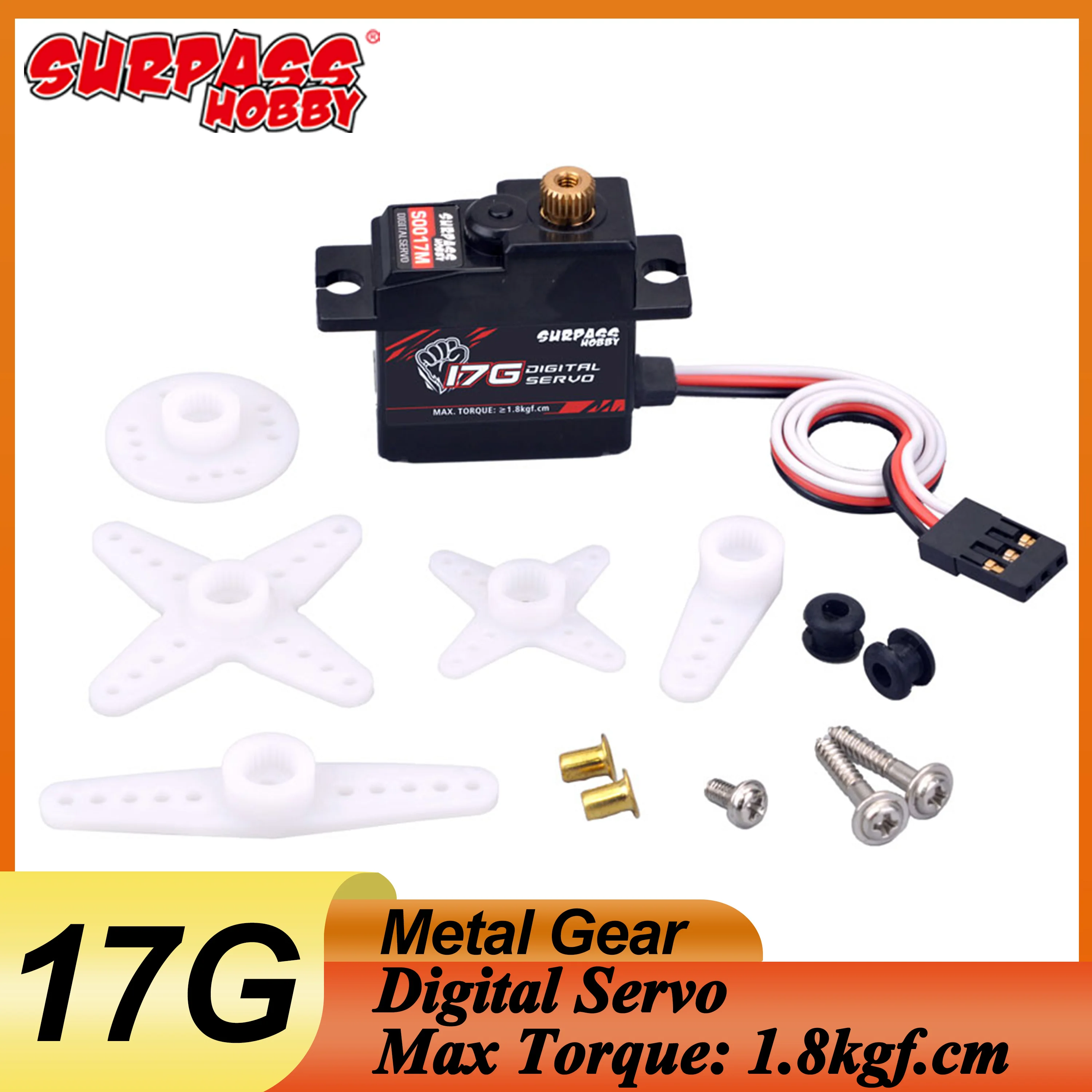 

SURPASS HOBBY 17g 3.5kg Torque Metal Gear Mini Servo for 1/18 1/16 RC Car Truck Airplane Glider Robot Boat Model Toy Parts