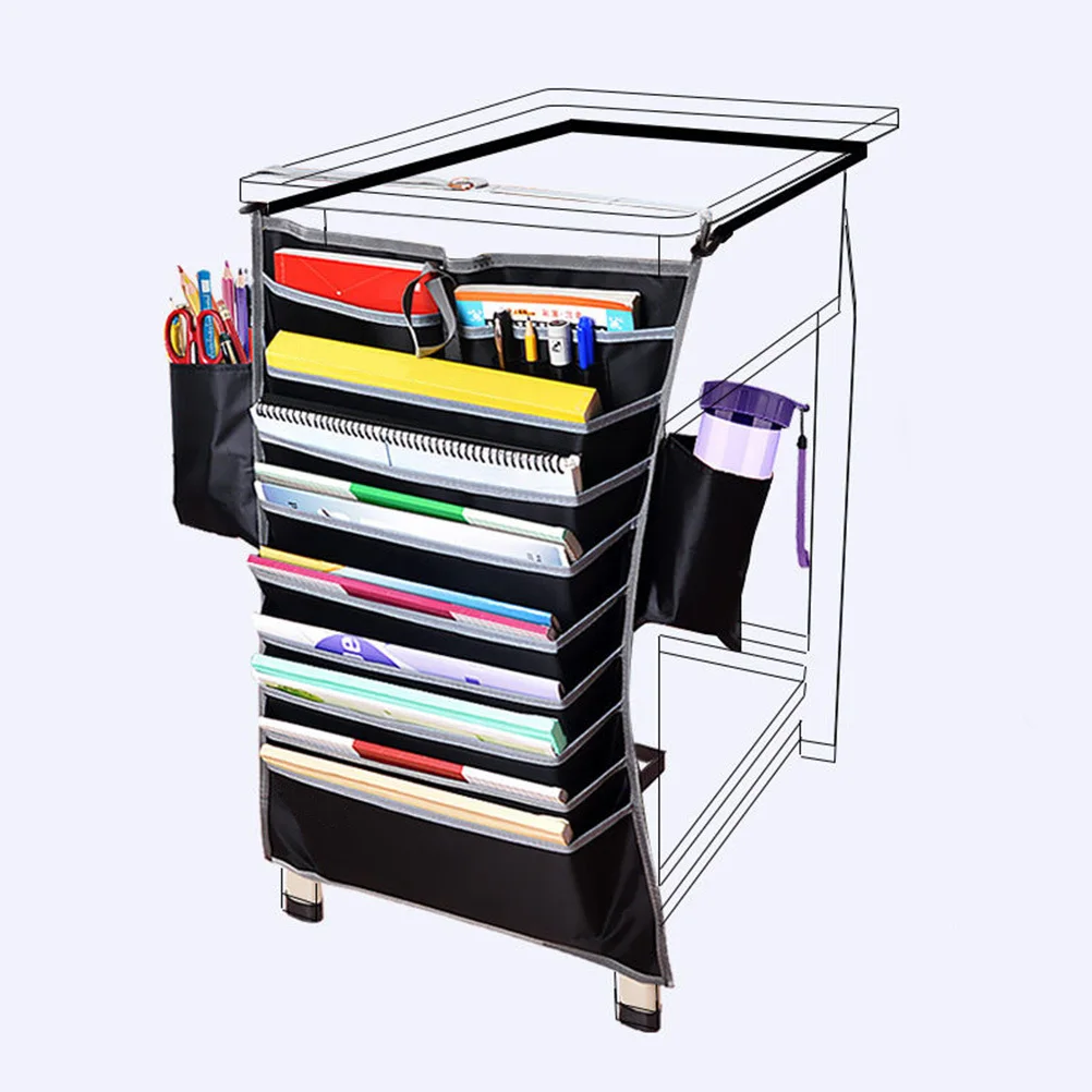 

Multifunction Desk Hanging Bag Reinforced Version Black Student Books Organizer Storage Pockets School Office Bedroom Book Bag