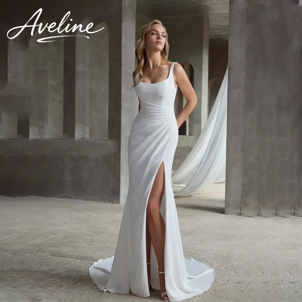 Simple Square Collar Pleated Mermaid Wedding Dress 2026 High Slit Sleeveless Sweep Train Backless Vestidos De Novia Customized