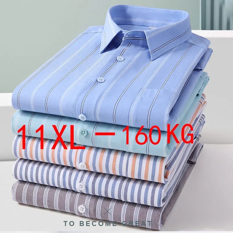 S-11XL Extra Large size Men\'s shirts Solid color long sleeve100% cotton Oxford no-iron striped Plaid casual business Men clothes