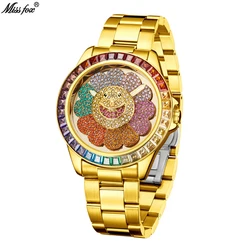 Hot Sale Funny Watch For Men Luxury Diamond Rotating Sunflower Dial Watches Man Fashion Steel Luminous Waterproof Wristwatch New