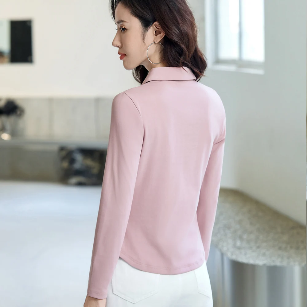 European style Angora red long sleeved T-shirt for women's autumn new high-end cotton fashion plus zipper lapel casual top