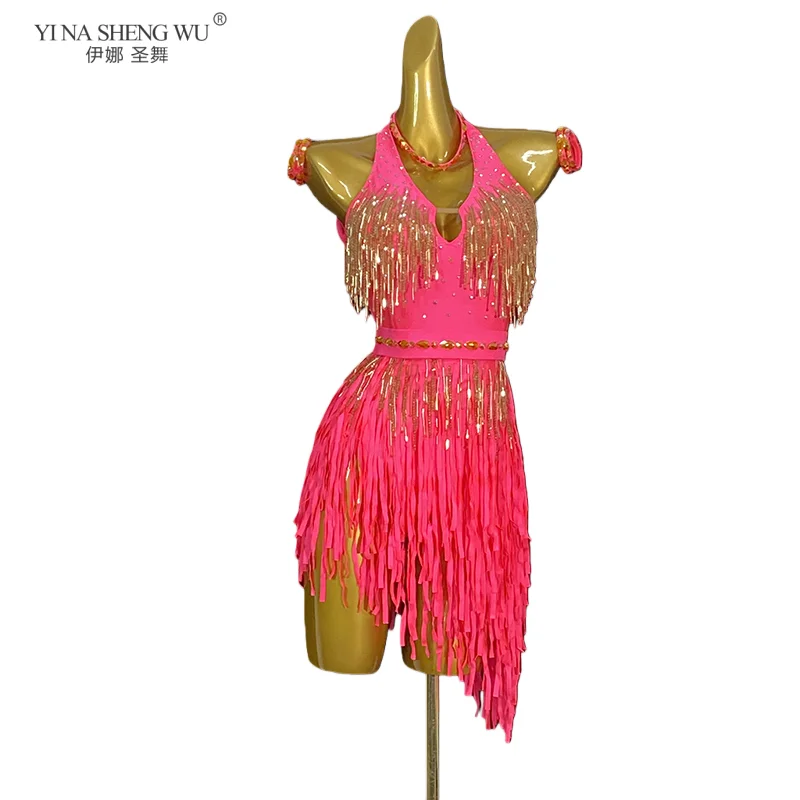 LatinDance Profession Clothes for Women Latin Dancing Tassel Skirt Customsized Adult Children Rumba Chacha Dance Fringed Dresses