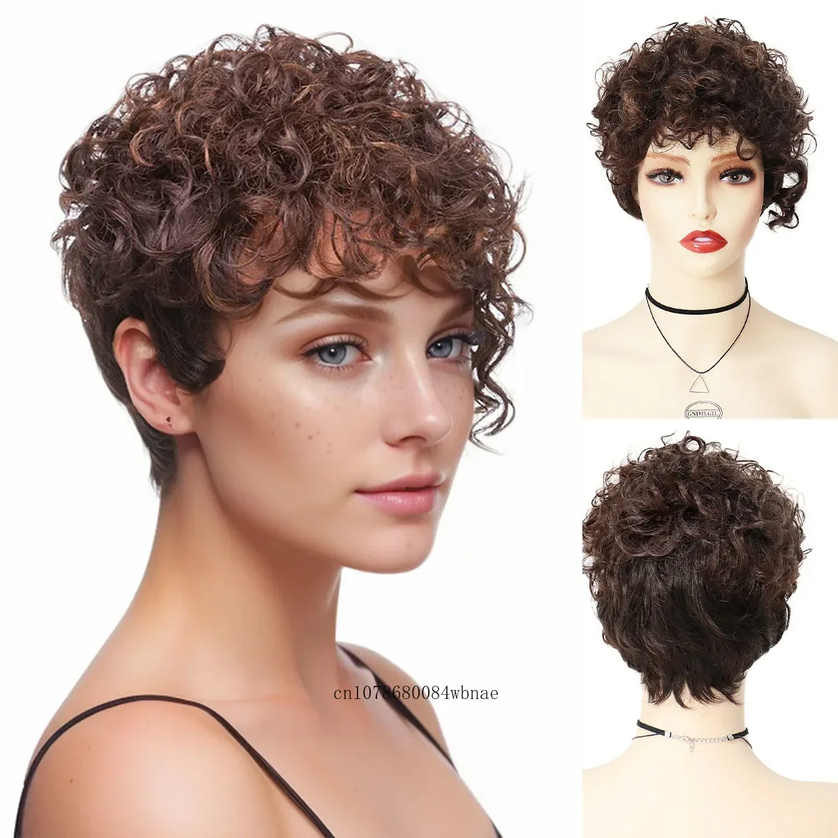 

Synthetic Brown Afro Wigs for Women Lady Short Soft Big Curly Wig with Bang Heat Resistant Fiber Daily Party Costume Cosplay