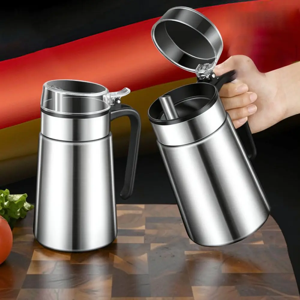 For AKL 304 Stainless Steel Oil Pot Leakproof Kitchen Cruet Bottle Dustproof Vinegar Sauce Dispenser Modern Storage Gadget