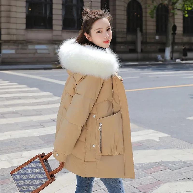 High Quality Women Winter Down Cotton Jacket 2022 Mid-length Big Fur Collar Loose Women Parkas Female Warm Down Cotton Parkas