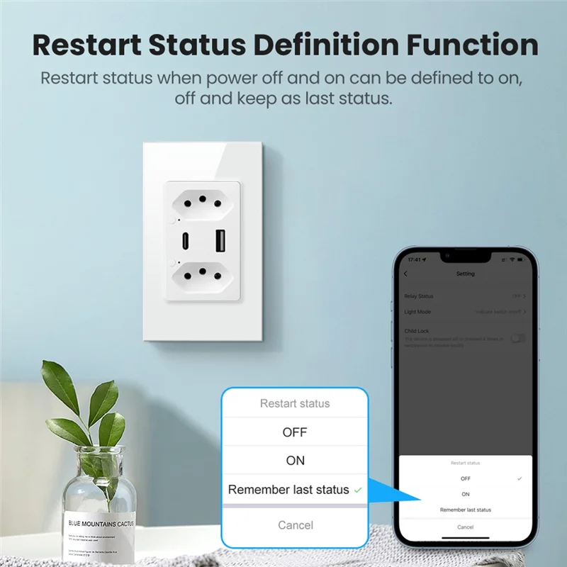 

AA87 Бразилия Wi-Fi умная настенная розетка с USB-портом Type-C, индивидуальное управление, интеллектуальная розетка Tuya, работа для легкой установки Alexa (B