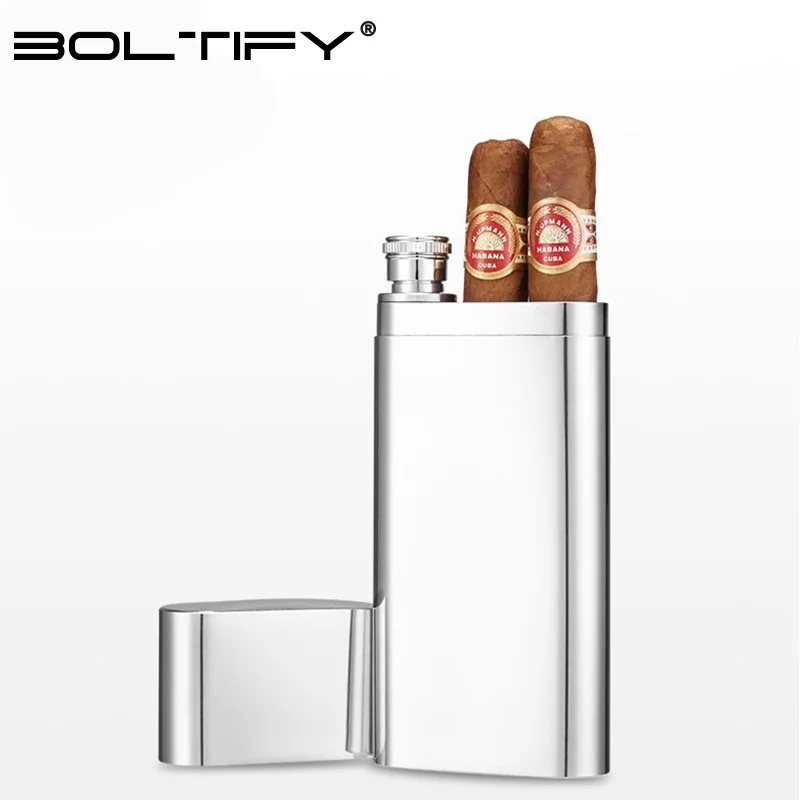 2oz 2in1 Stainless steel cigar box wine tubelask with cigar storage tube box Pocket Hip Flask Alcohol Whiskey Cigar Accessories