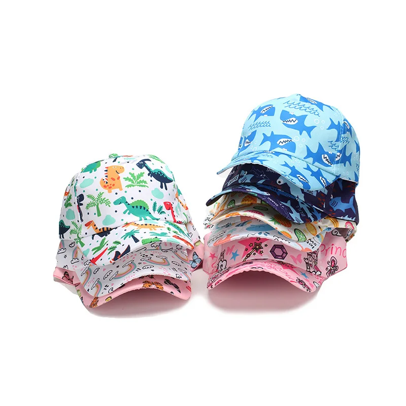 Spring Summer Kids Baseball Cap Cartoon Animal Printed Children Caps Shark Whale Dinosaur Sun Hat Boys Girls Outdoor Accessories
