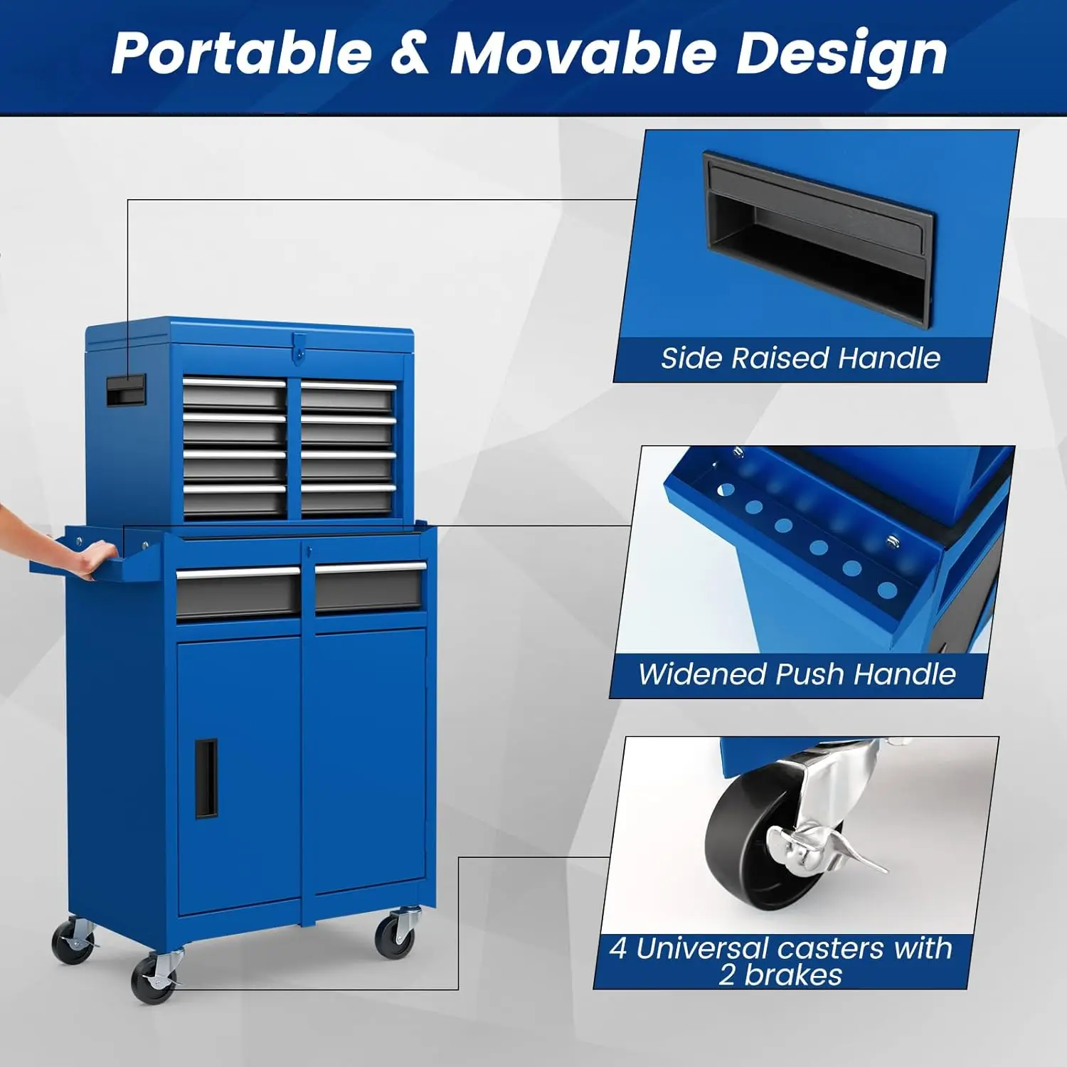 ERGOMASTER Tool Chest Heavy Duty Rolling Tool Cabinet 5-Drawer for Lockable Tool-Box & Removable Cabinet for Garage and Workshop