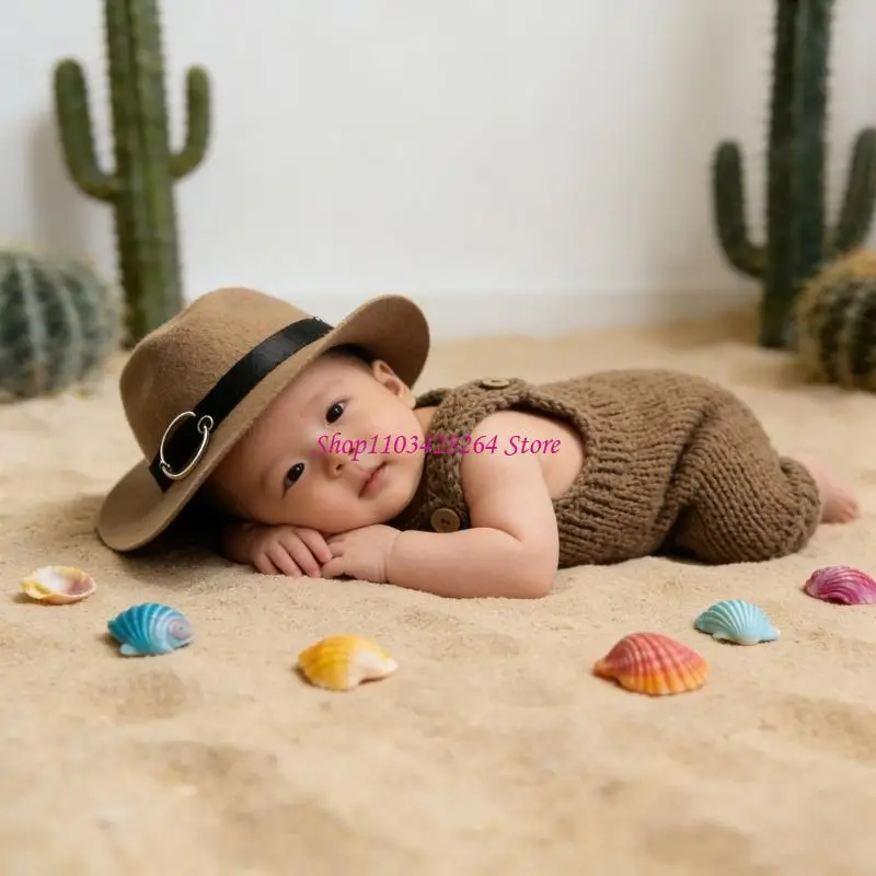  Western Themed Newborn Photography Outfit with Hat for Infants Simple to Put On