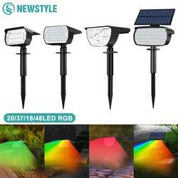 Solar Spot Light Outdoor Color Changing RGB 48/37/20LED Solar Powered Landscape Spotlight Garden Decor Pathway Walkway Christmas