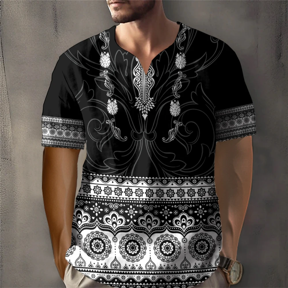 Vintage T-shirt Retro Ethnic Style Print T-shirt Tribe Graphic T-Shirts Short sleeved Tee Streetwear Oversized Men Clothing Tops