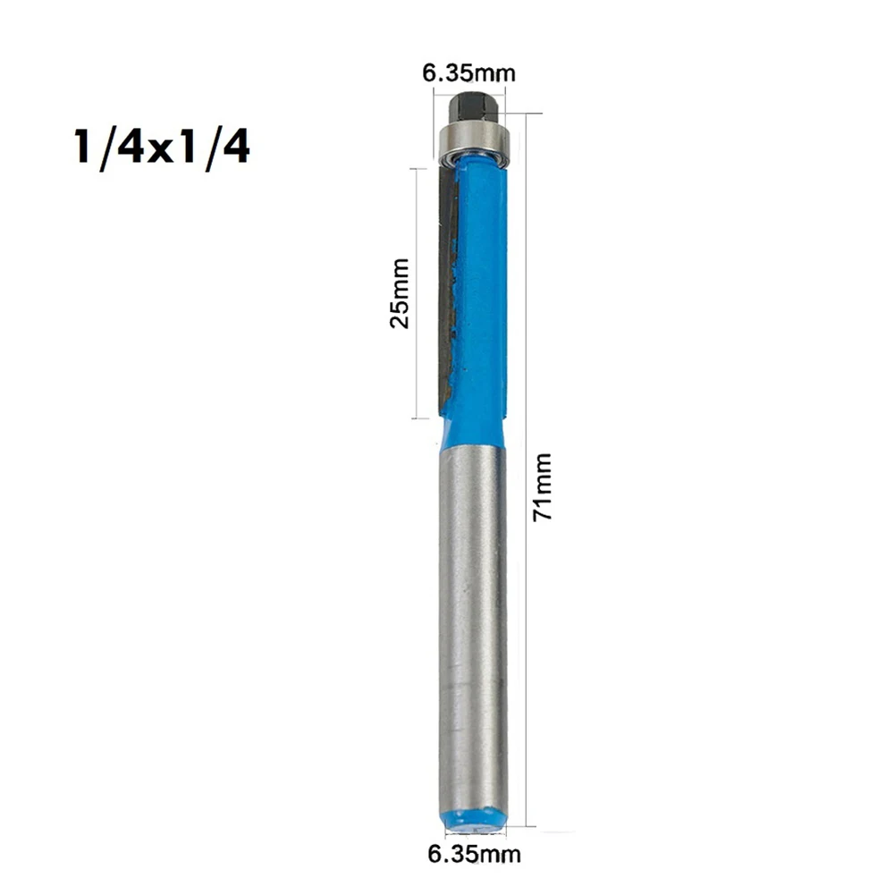 1pc 6.35mm Shank Long Blade Flush Trim Bit Router Bit With Bearing For Wood Template Pattern Bit Milling Cutter Woodworking Tool