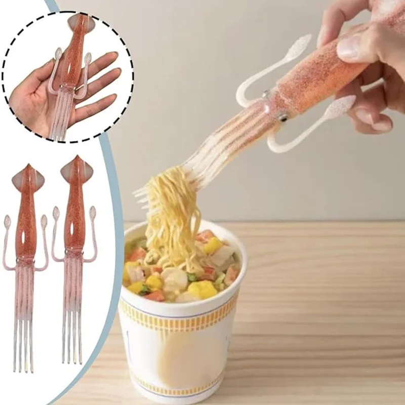 Tenedor de calamar y sepia, vajilla resistente al calor, fideos instantáneos, selección de alimentos de frutas, utensilios de cocina, tenedores, herramientas de cocina