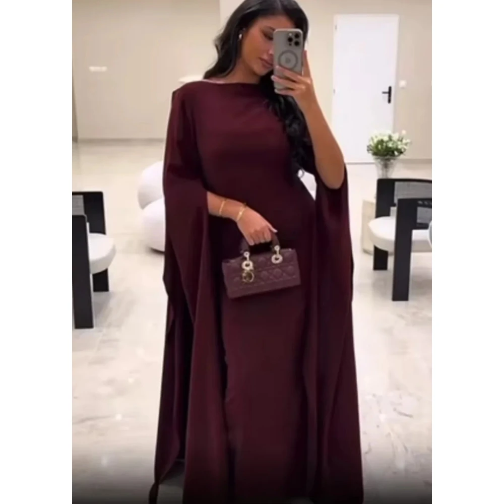 

Бордовое вечернее платье длиной до пола, платье русалки с длинными рукавами для выпускного вечера, простой трикотаж, Саудовское свадебное платье по индивидуальному заказу