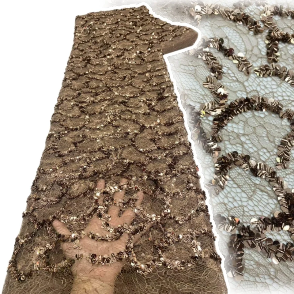 African Mesh Lace Fabric 2026 New Design French Tulle with Sequins for Women Christmas Party Dresses Sewing Material 3628