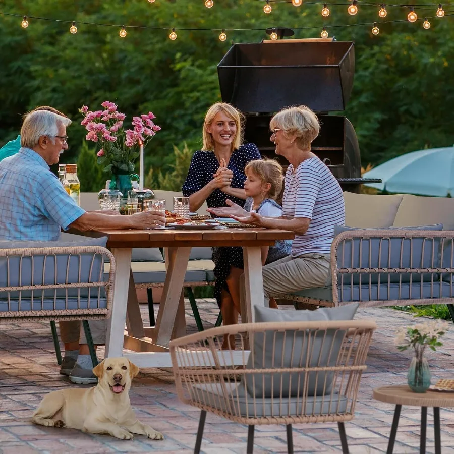 YITAHOME Ensemble de meubles de patio 4 pièces Ensemble de bistro extérieur en osier avec construction en rotin toutes saisons Chaises causeuse confortables