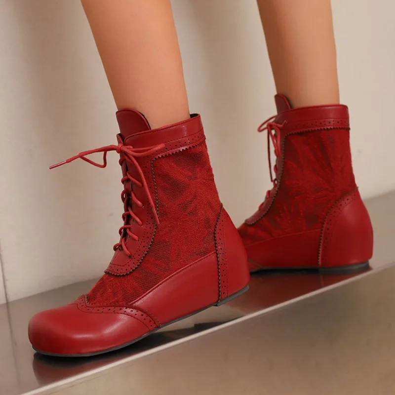 

Women Boots Classic Retro High Top Boot Fashion Square Head Design Women Boots Lace-up Short Boot Casual Ankle Boots Botas Mujer