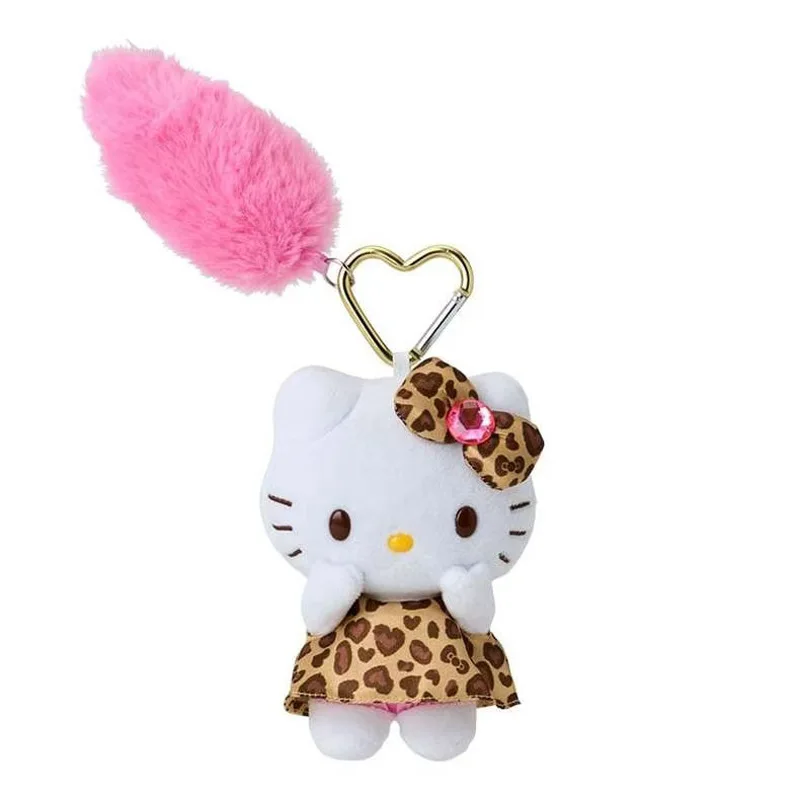 Kawaii Sanrio piel negra Hello Kitty patrón de leopardo piernas largas juguetes de peluche mochila colgante llavero muñeca niñas regalo de cumpleaños