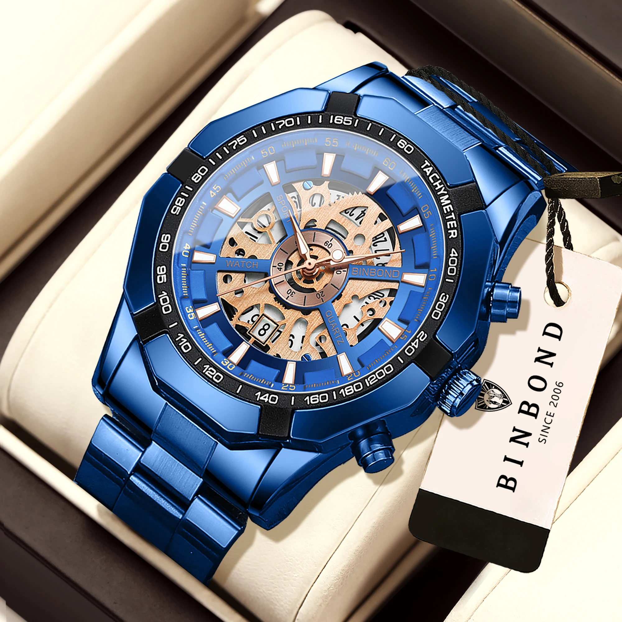 BINBOND Luxury Hollow-Out Quartz Wristwatch For Men Luminous Waterproof Men's Watch Business Sport Fashion Reloj Hommes