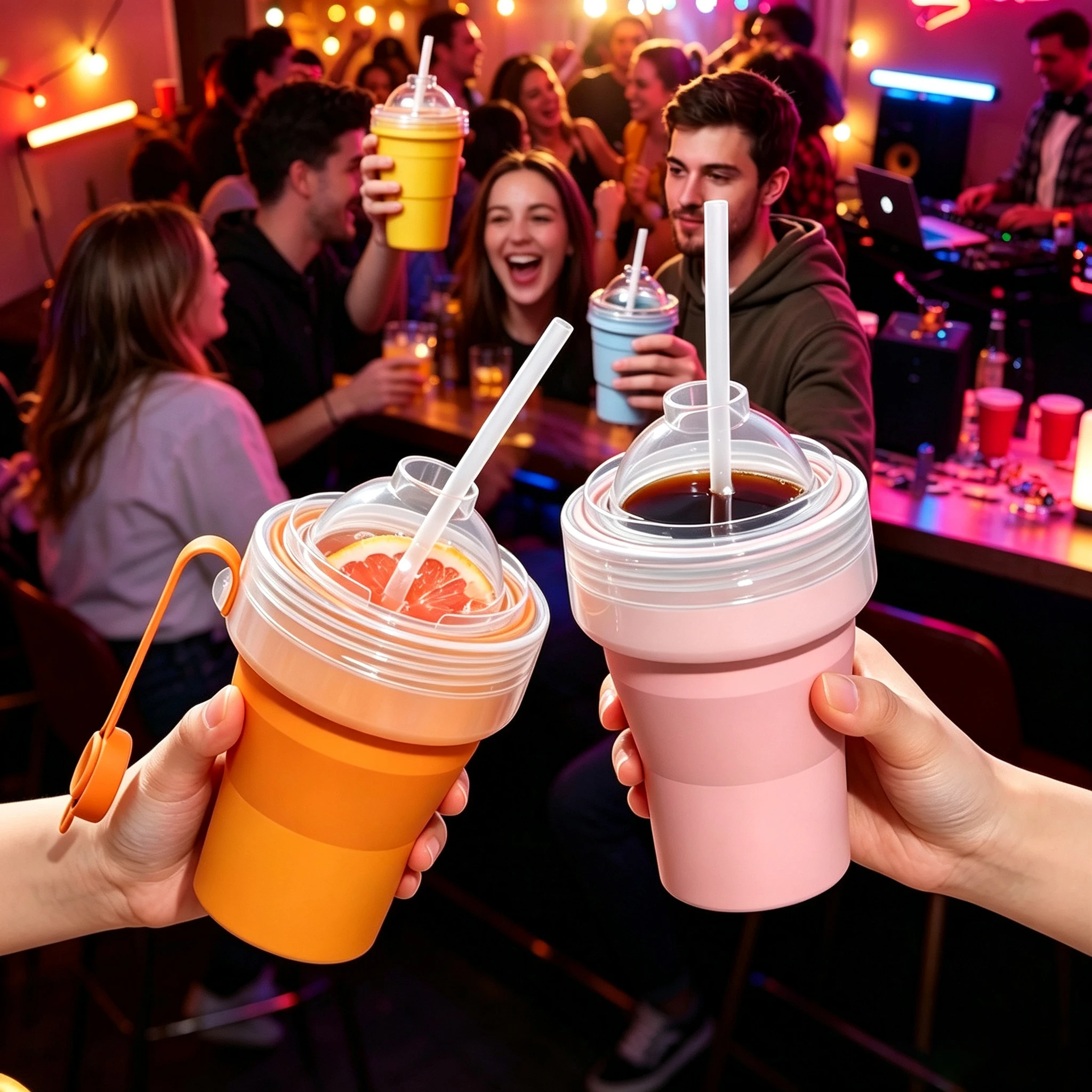 2-in-1 Foldable Ice Hockey Drink Cup,Silicone Ice Cube Beverage Cup, Summer Cold Drink Cup for Coffee, Juice, Beer,Whiskey