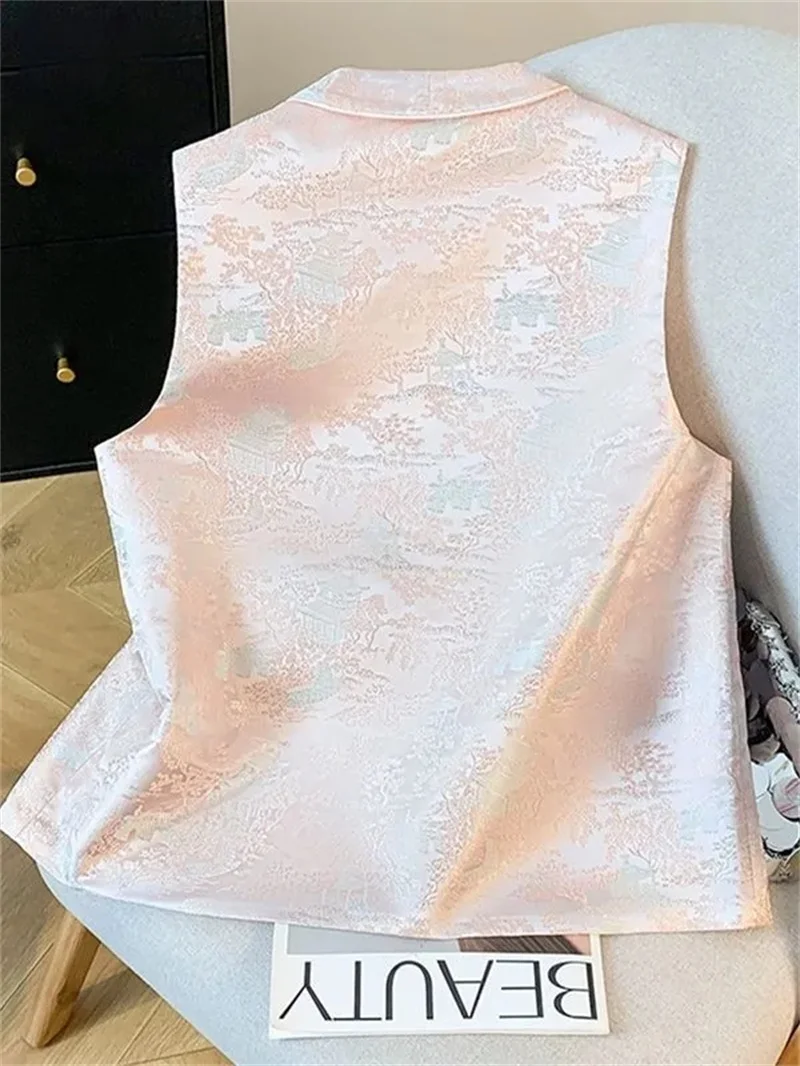 Women's Vests  Women's Jackets National Wind Vest Advanced  Jacquard Vest Coat Women Wear Tang Suit Buckle Spring and Autumn