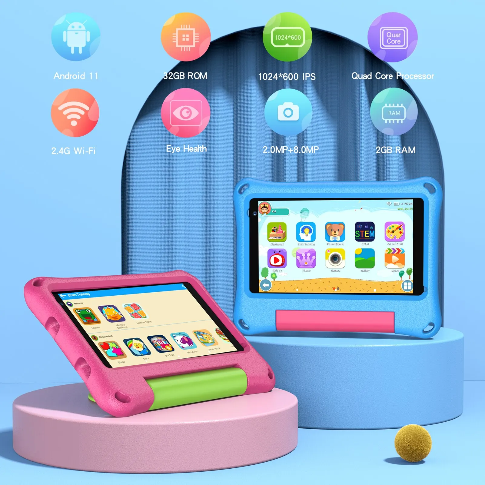 VASOUN-Tablette pour enfants, 7 pouces, Android 11, 2 Go de RAM, 32 Go de stockage, WiFi, caméra pour touristes, mode contrôle parental, Google Playstore