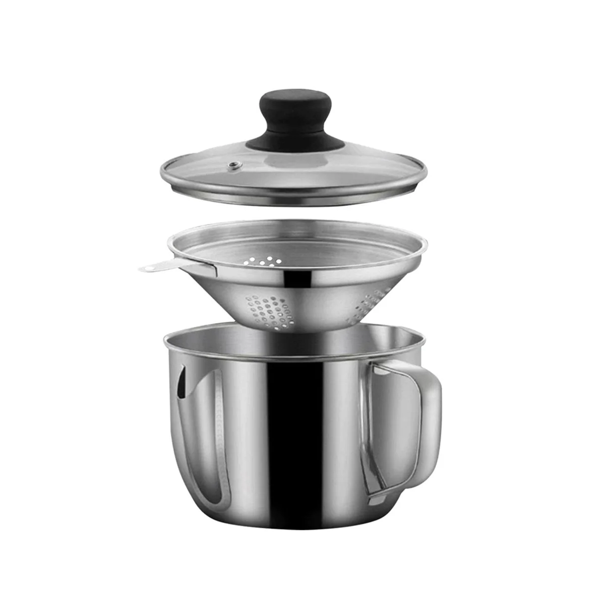 

Stainless Steel Fat Separator 1L/4 Cup, Grease Separator with Strainer and Glass Lid, Soup Oil Separator Cup