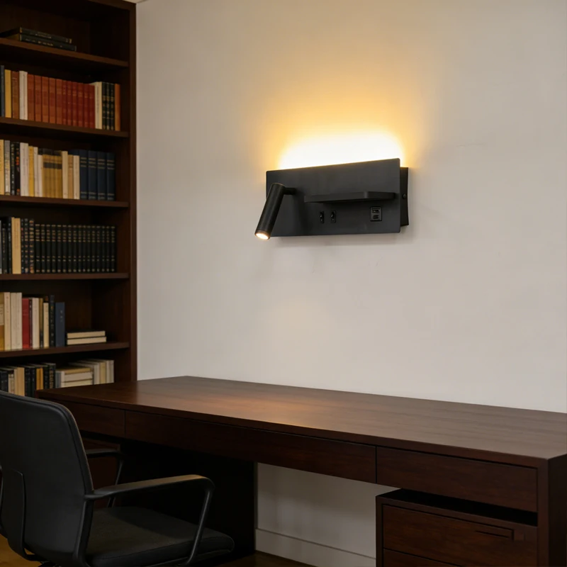 Wireless Charging Wall Light Sleek Black Modern Wall Sconce Corridor Home Decor Adjustable Spotlight for Bedroom Living Room view 3