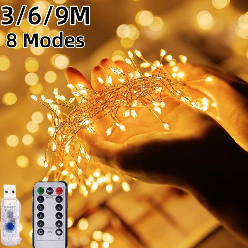 LED Firecracker USB String Lights with Remote Control Garland Fairy Lights Wedding Party Garden Christmas Decoration 1.5/3/6/9M