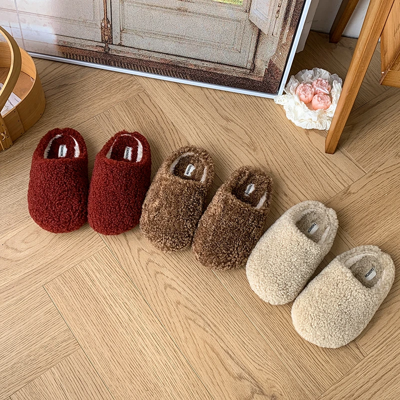 

Winter Outerwear Girls' Slipper with Half-Covered Head Fleece-Lined Warm Home Cotton Shoes