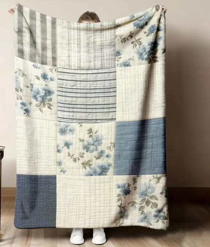 New Arrivals 1pc Vintage Floral Patchwork Flannel Blanket Soft Touch, Durable Polyester, Mixed Colors Warmth Comfortable Blanket