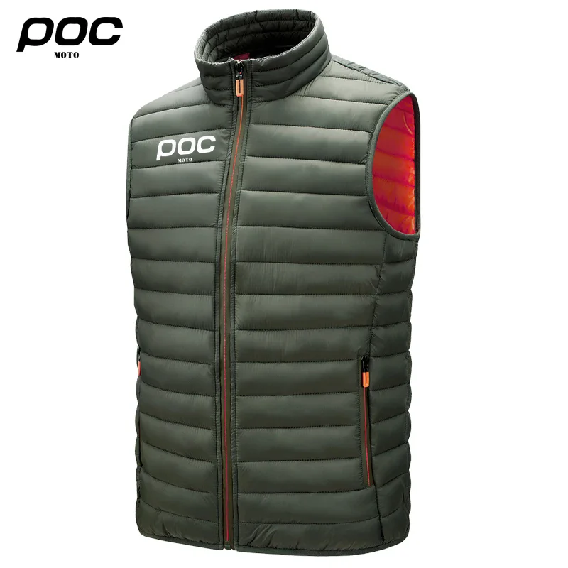 2024 New Moto POC Men Solid Zipper Sleeveless Down Vests Hot Fashion Male Winter Casual Waistcoat Windproof Warm Cycling Jackets