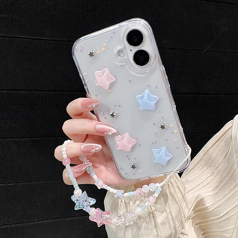 Wunderschöne, farbenfrohe 3D-Stern-Glitzer-Handyhülle für iPhone 16 18 Pro Max 17 Air 15 13 12 11 14 Plus mit transparenter Rückseite – Detail 16