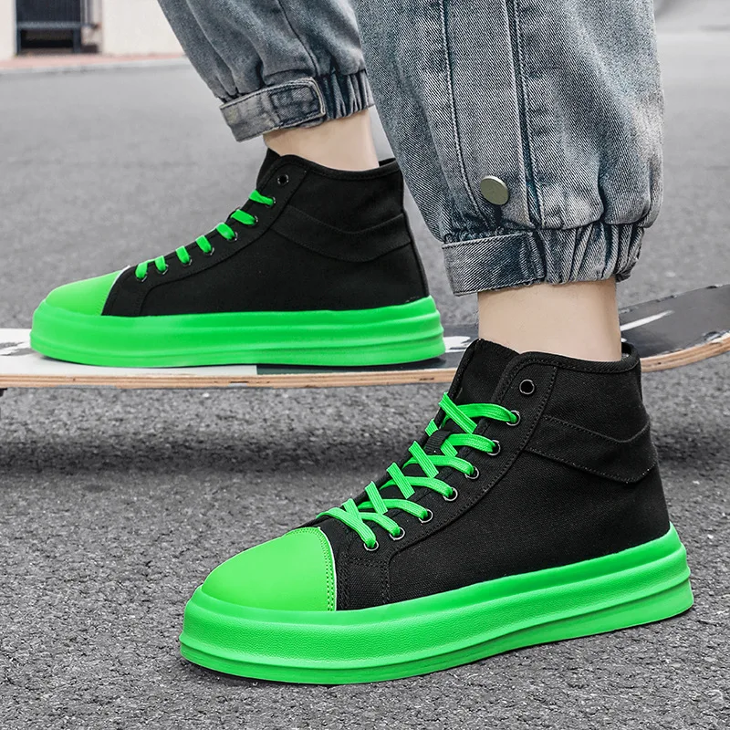 Fashion Summer Black Green High Canvas Sneakers Men Women Big Size 36-46 Breathable Platform Skateboard Shoes Mens Sneakers 2023