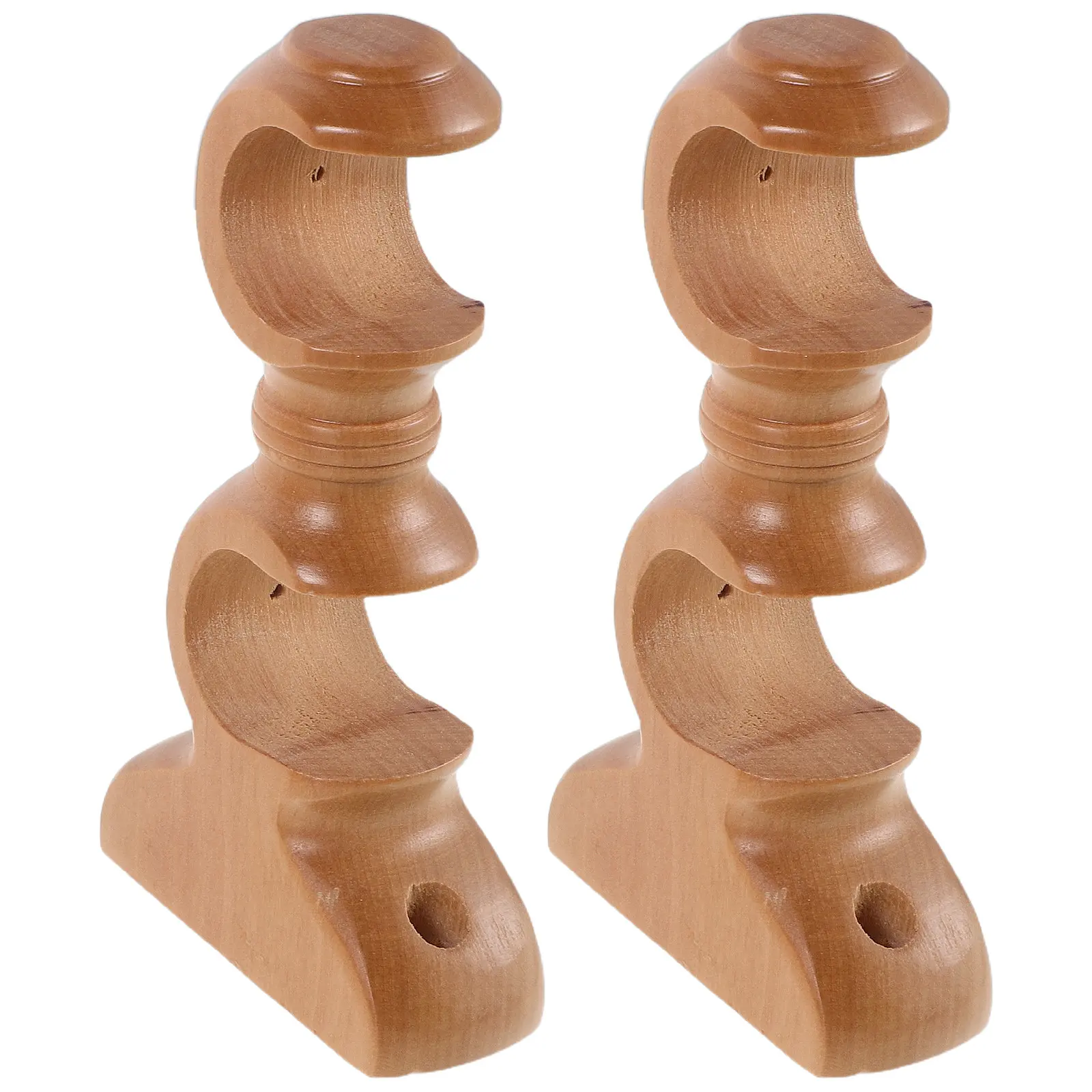 2Pcs Window Curtain Rod Wood Brackets Double Drapery Rod Holders Natural Finish Roman Pole Base Wall Mount Supports for Kitchen