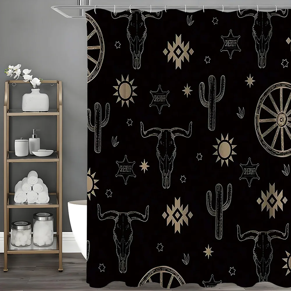 クリエイティブな黒線シャワーカーテン洗える汚れに強いシャワーヘッド防水ポリエステルバスカーテン家の装飾用