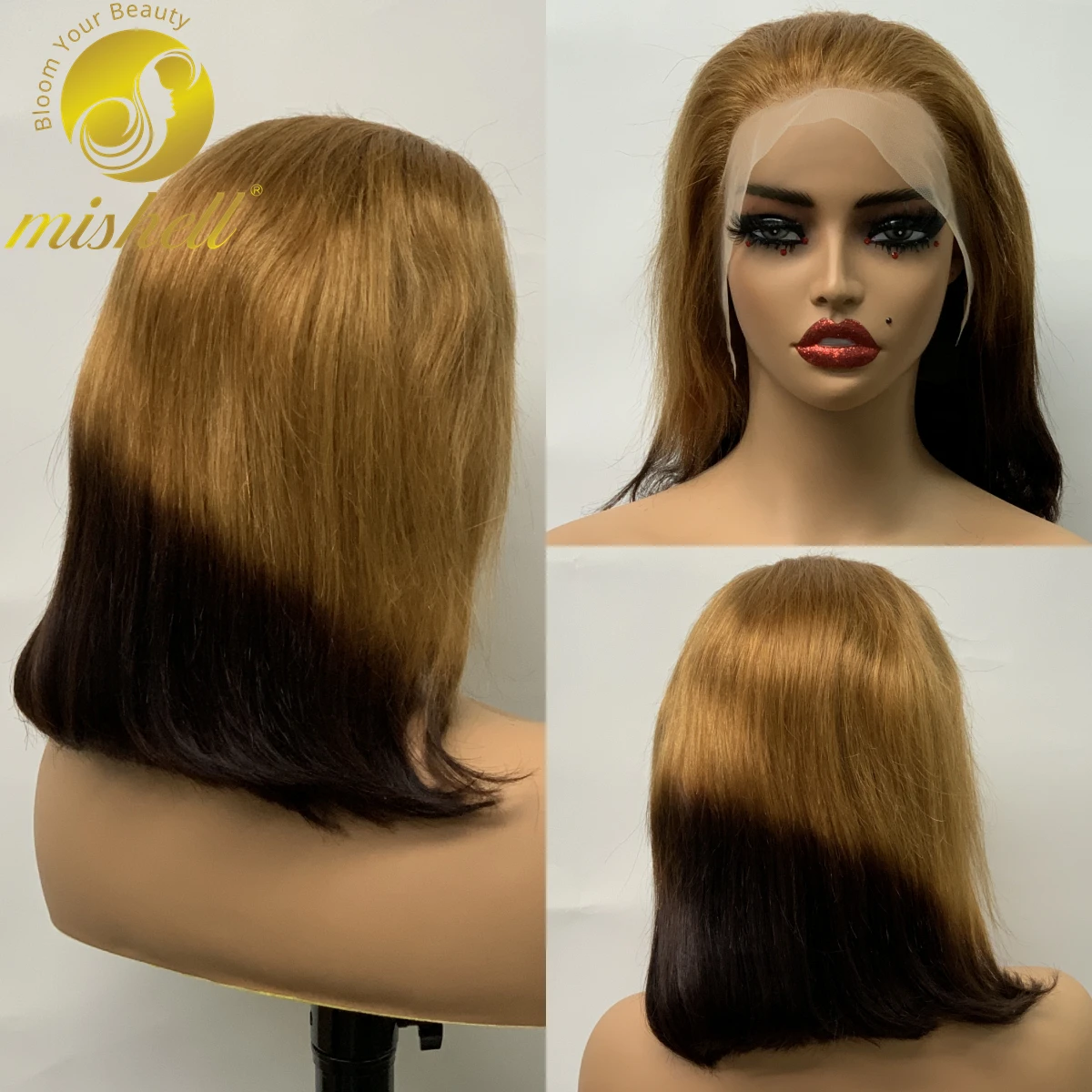 30T4 Ombre 200% Density 13x4 Lace Frontal Straight Human Hair Short Bob Wigs Lace Front Wigs Brazilian Remy Bob Wigs for Women