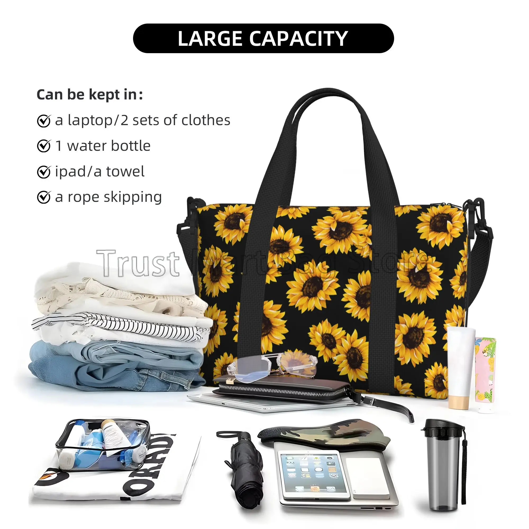 Bolso de viaje de girasol para mujer y hombre, bolsa de mano grande, resistente al agua, duradera, para llevar en el hombro, para la playa