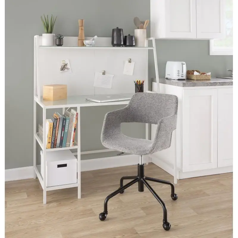 Contemporary Desk in White Metal and Frosted Glass