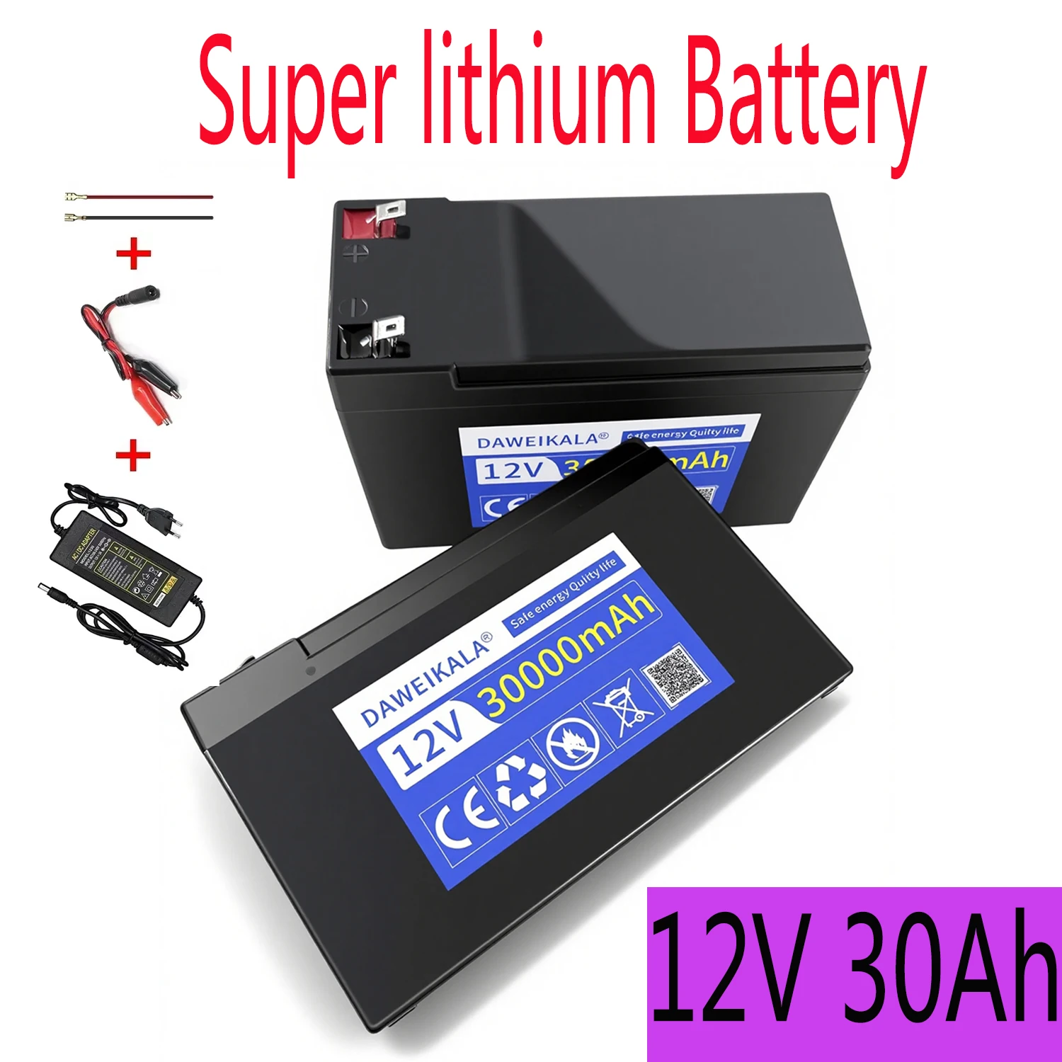 Batterie au lithium 12 V 30 Ah 18650 - BMS à courant élevé pour pulvérisateurs/EV |   Comprend un chargeur 12,6 V 3 A |   Vélo de vie imperméable et longue durée