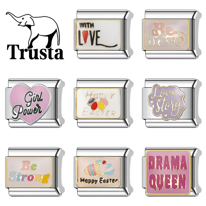 Trusta New Be Strong Be Brave There is Hope iItalian Bracelet Charms Stainless Steel Bangle Elastic Link Chain DIY Gift N608
