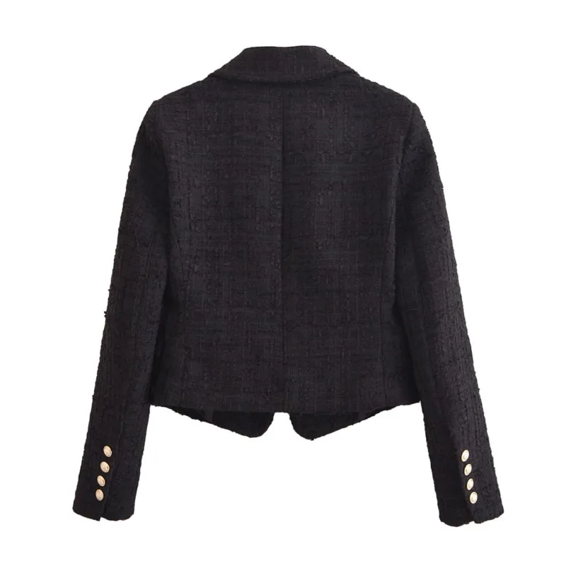 TRAF Button Blazer With Texture Woman Clothing Casual Buckle Decoration Women's Coat Pocket Outerwears Fitted Jacket