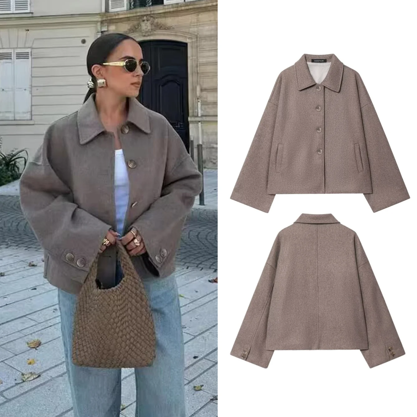 

Женское короткое шерстяное пальто, осень-зима, свободные теплые куртки с длинными рукавами, модная элегантная женская уличная одежда с джокером, верхняя одежда